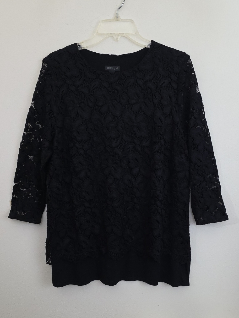 J. Jill Black Lace Pullover 3/4 Length Sleeve Top M